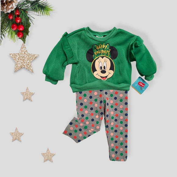 Disney Girl's Minnie Mouse Christmas 2-Piece Set Fleece Top & leggings - Picture 2 of 2